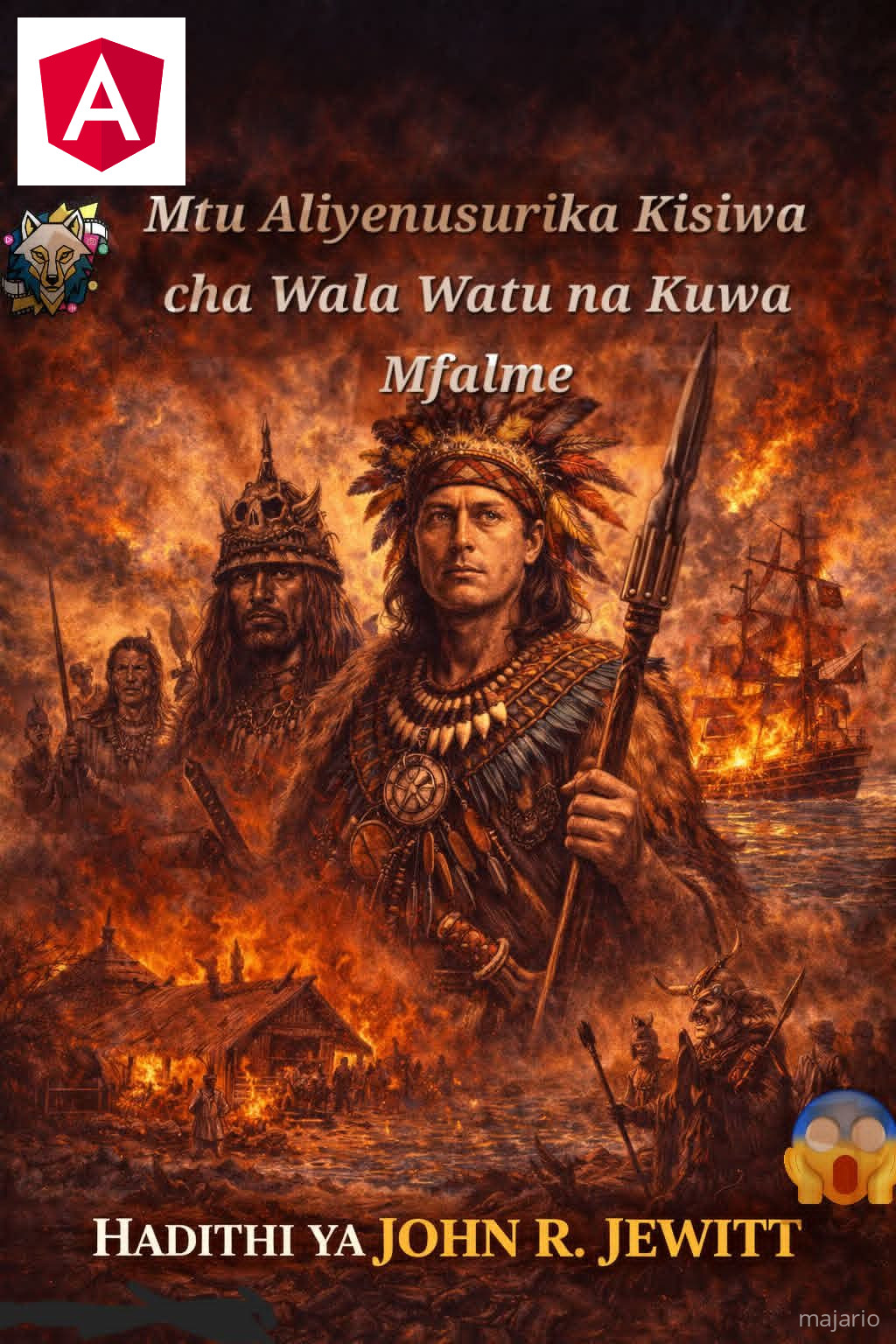 A person in a purple dress is cooking over an open fire inside a rustic kitchen with stone walls and a small window.